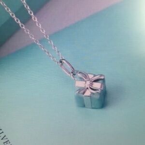 Tiffany & Co Silver and Blue Box Pendant Necklace
